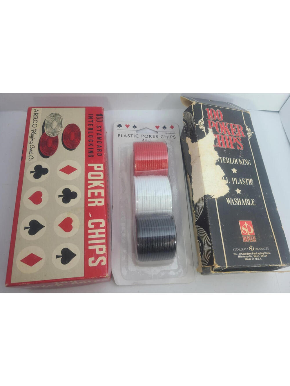 Plastic Poker Casino Chips Lot , Vintage and New, Lot of 3, Aarco and Hoyle